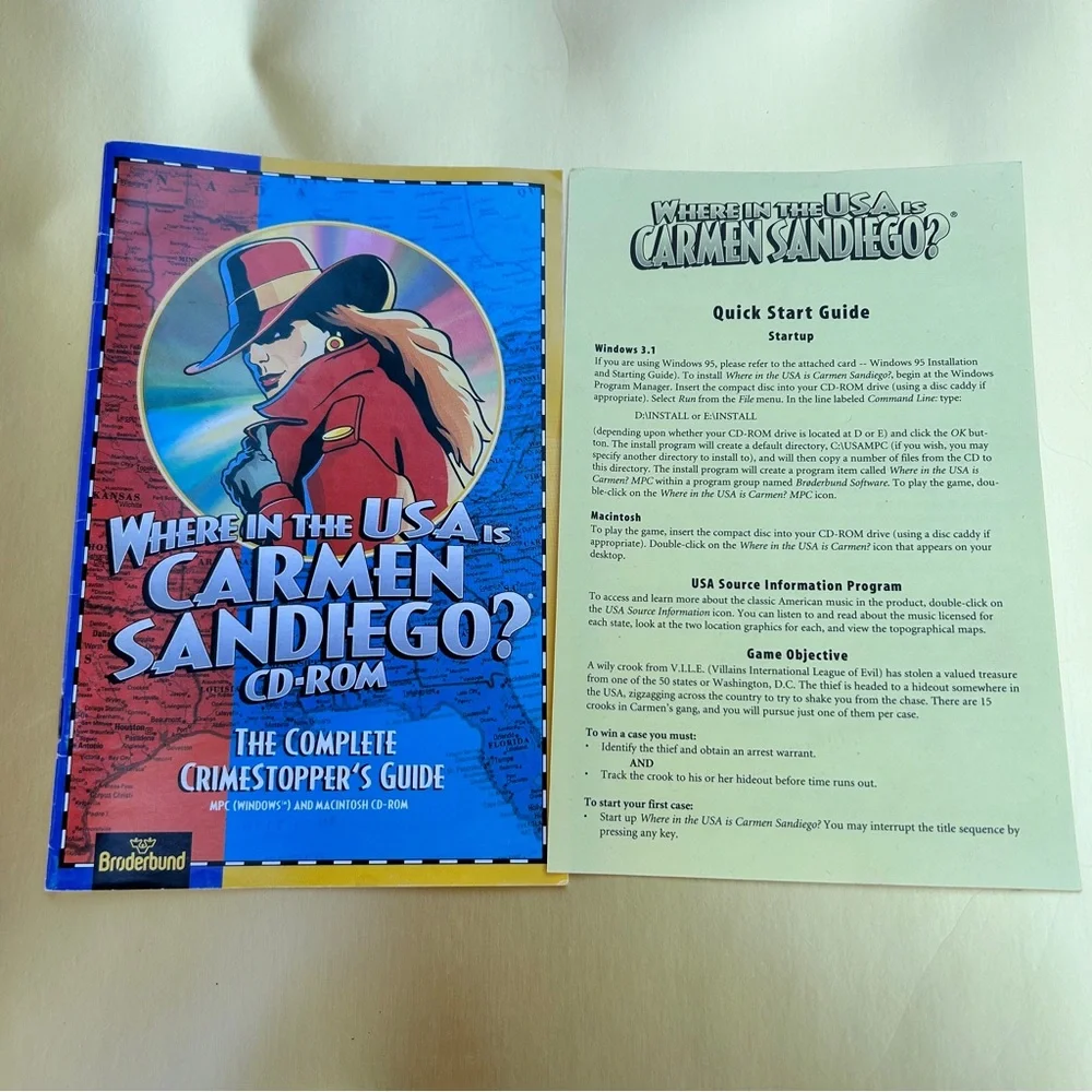 2 CD-Roms Where in the World USA Carmen Sandiego Broderbund